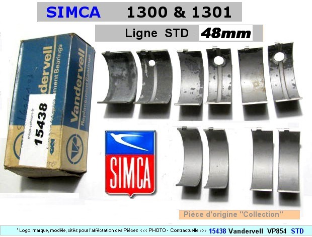 Coussinets de Lignes SIMCA 1300 1301 STD 48mm Vandervell 854