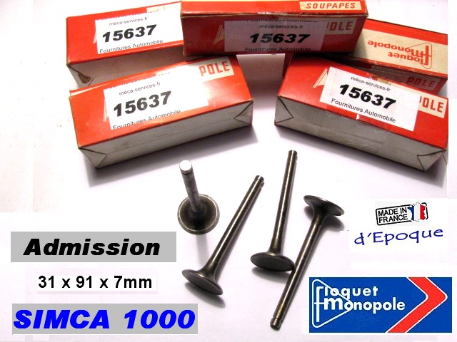 Soupapes Admission SIMCA 1000 mot 315 Rallye 31 x 91 x 7 mm  floquet 5104