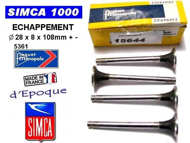 Soupapes Echappement SIMCA 1000 1100 1200 S 28x8x108 mm Floquet 5361