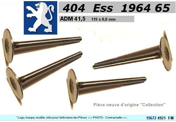 Soupapes Admission PEUGEOT 404 essence  41.5 x 119 x 8mm Floquet 4921 (les 4)