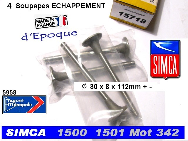 Soupapes Echappement SIMCA 1500 1501 30x8x112 mm Floquet 5958