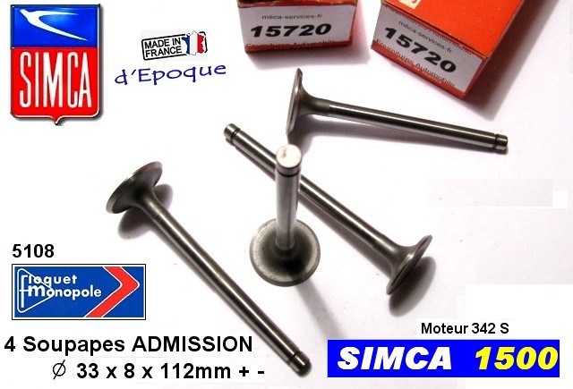 Soupapes Admission SIMCA 1500 1501 33.50 x 8 x 112 mm Floquet 5108