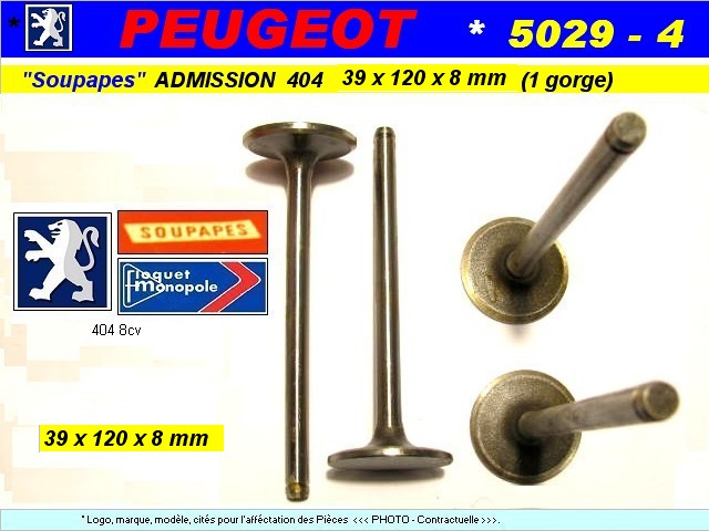Soupapes Admission PEUGEOT 404 8 cv Essence 39 x 118 x 8mm Floquet (les 4)