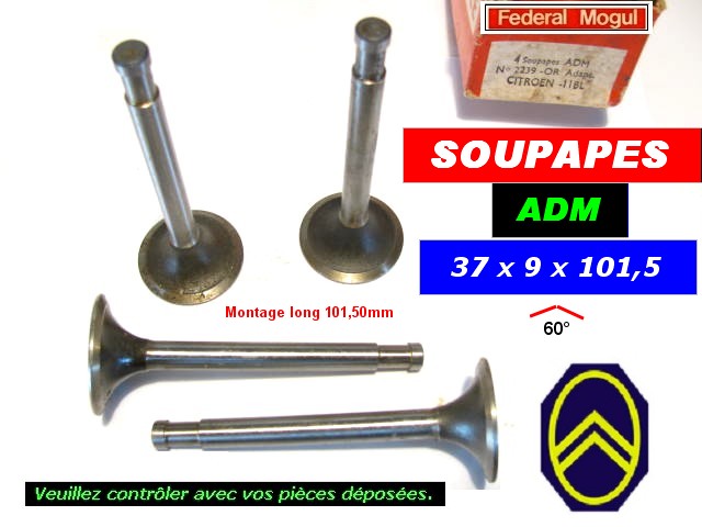 Soupapes Admission CITROEN TAV 11 BL 37 x 9 x 101.50 mm 1936 a 1956