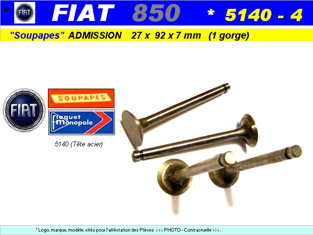 Soupapes Admission FIAT 850 27x92x7 mm Floquet Monopole 5140 (collection)