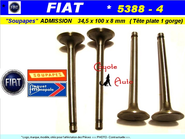 Soupapes Admission FIAT 124 34.5x100x8 mm Floquet Monopole 5388 (collection)