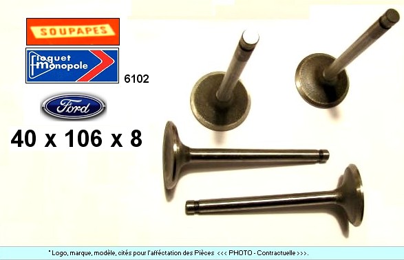 Soupapes Admission FORD 40 x 106 x 8mm Floquet Monopole 6102