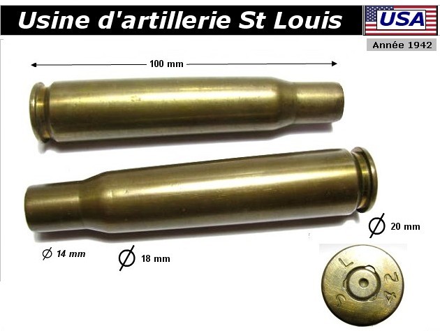 Douille laiton 20 mm 1942 Saint Louis USA