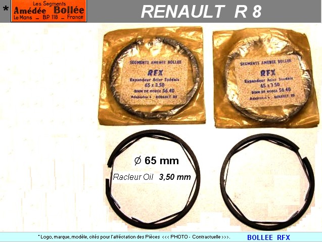 Segment Racleur Oil Moteur RENAULT R8 Diamtre piston 65 mm (dpannage)