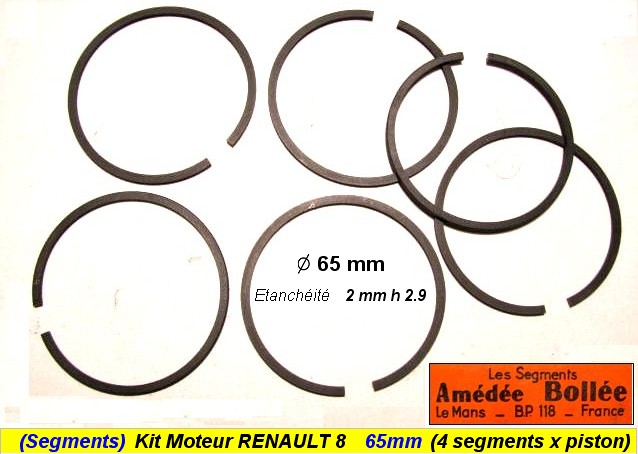 Segment tanchit moteur Renault R8 diamtre piston 65 mm Bolle (dpannage)