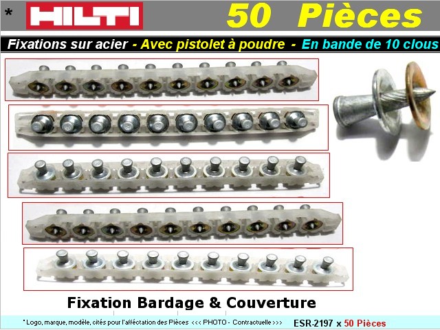 Lot 50 clous Hilti fixation bardage & couverture en bandes