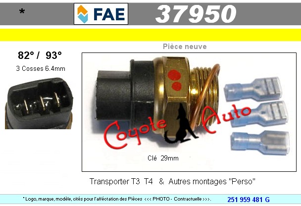 Contacteur temperature ventilateur radiateur VAG Transporter T3 T4 FAE 37950