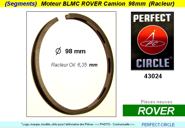 Segment racleur Moteur BLMC Camion Albion Nuffield BMC Diam piston 98 mm (dpannage)