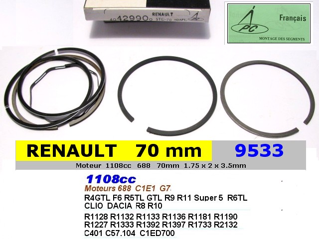 Segments Moteur RENAULT R4GTL Super5 Clio 70mm 1.75x2x3.5mm PC 42990