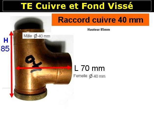 Raccord cuivre PLOMBERIE vidange TE 40MF hauteur 85mm (fond visser)