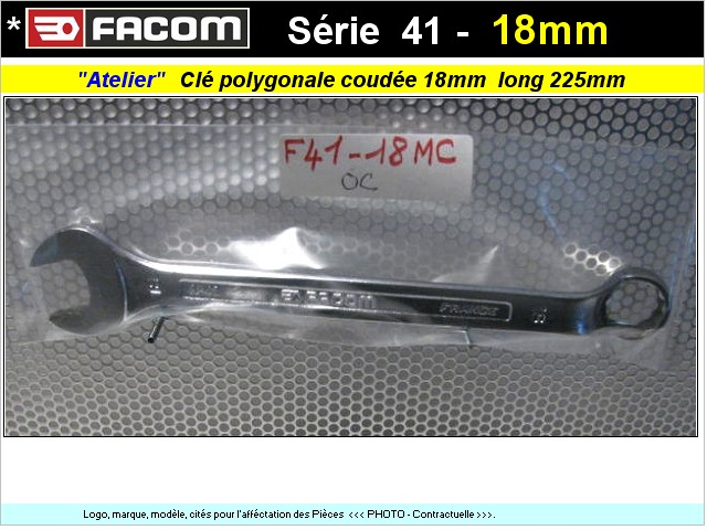 Cle Facom polygonale plate coudee de 18 mixte serie 41 long 225mm (outillage atelier)