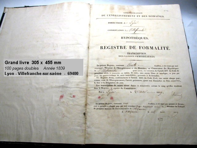 Registre de formalite annees 1839 Villefranche S/Saone 69440
