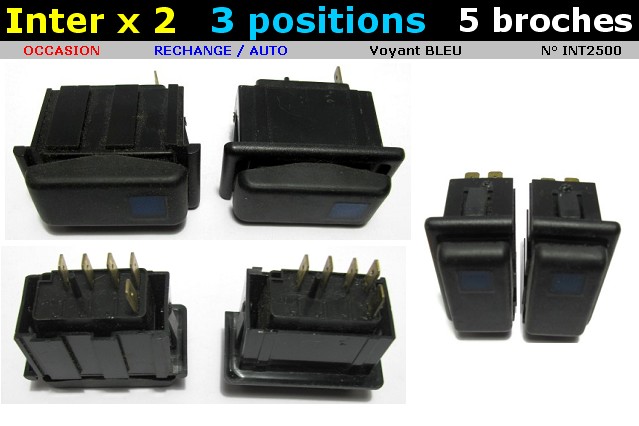 Inter 12/24 volts par 2 asymetriques 3 positions 5 broches voyant bleu