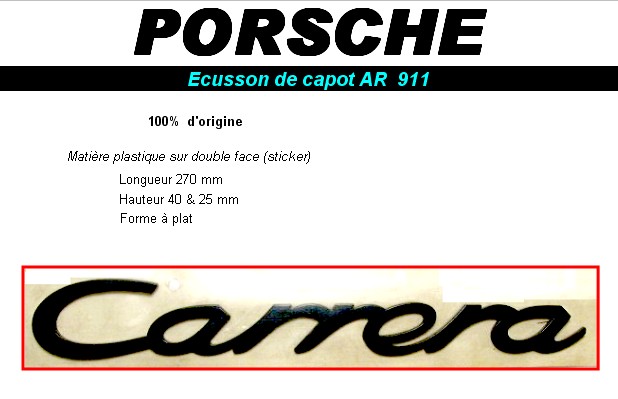 Ecusson PORSCHE 911 origine CARRERA  VINTAGE