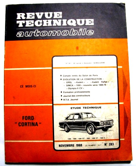 FORD CORTINA 1300 1500 1600 GT 1969  Revue technique RTA 283