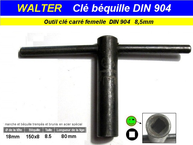 Cle carre bequille 8.5 mm femelle Walter DIN-904 (outillage atelier)