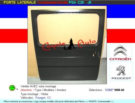 Porte Laterale Coulissante Droite Vitree CITROEN C25 PEUGEOT J5 (vente sur place)