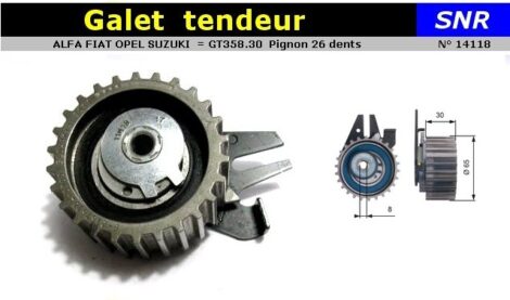 Galet tendeur ALFA FIAT OPEL SUZUKI 65x30/8 mm - SNR GT358.30