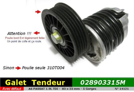 Galet tendeur AUDI A4 A6 PASSAT V 1.9l TDI 83x23mm OEM 028903315M (Dans l'état)