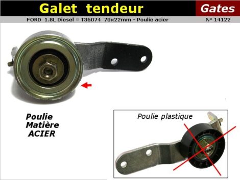 Galet tendeur FORD Fiesta Escort 1.8L diesel - Poulie acier 70x22mm – Image 2
