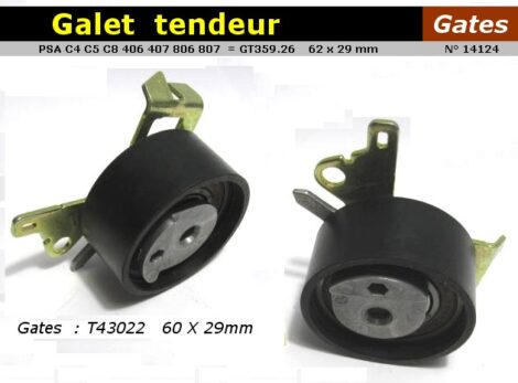 Galet tendeur PSA 1.8l 2.0l 16v C4 C5 C8 406 806 807  60x29mm - Gates T43022