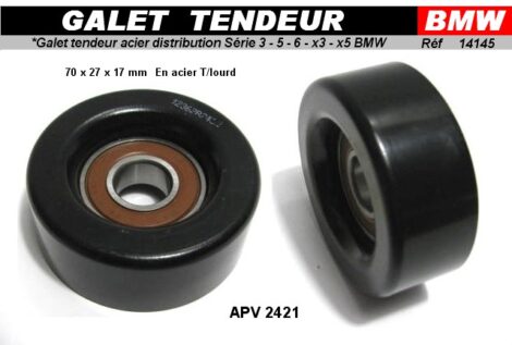 Poulie galet enrouleur acier 70x27 mm axe 17 mm  BMW  X3 et X5