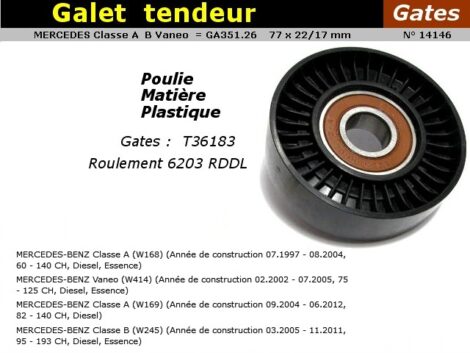 Galet tendeur MERCEDES 77x22/17 mm - Gates T36183