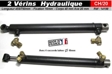 2 Vérins hydraulique double effet - Long 750mm corps 40mm axe 20mm fixation 16mm – Image 2