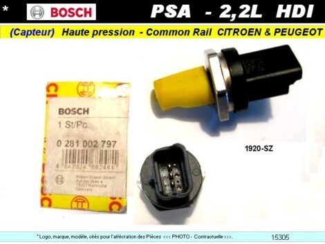 Capteur carburant haute pression rampe common rail PSA Hdi Bosch 0281002797