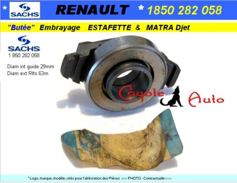 Butee embrayage RENAULT Estafette Matra Djet montage SACHS 1850282058