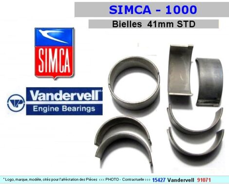 Coussinets de Bielles SIMCA 1000 - 41 mm STD - Vandervell 91071