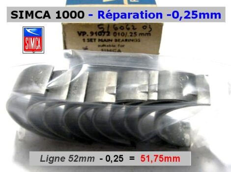 Coussinets de Lignes SIMCA 1000 & Rallye 51,75 mm - (cotes réparations 0,25mm)