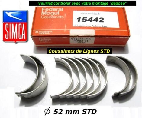 Coussinets de Ligne PEUGEOT 309 Mot Y2 -SIMCA 1309 1510 Murena Solara Horizon - STD 52 mm