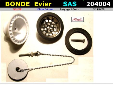 Bonde pour Evier en grès & synthèse diamètre 84mm