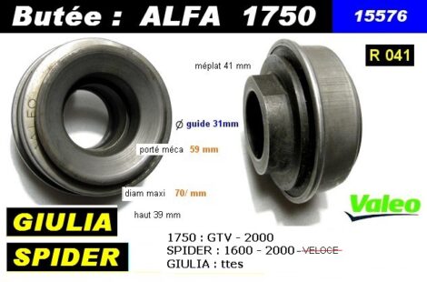 Butee embrayage Alfa Romeo 1750 GTV & 2000 SPIDER 1600 2000 GIULIA (collection)