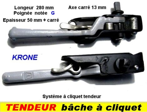 Un cliquet tendeur de bache de camion vertical axe carré 13mm long 280mm - KRONE