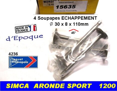 Soupapes Echappement SIMCA Aronde sport moteur Flash 30x8x110 mm floquet 4236