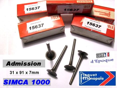 Soupapes Admission SIMCA 1000 mot 315 Rallye 31 x 91 x 7 mm  floquet 5104