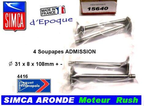 Soupapes Admission SIMCA Aronde Rush 31x8x107mm Floquet 4416
