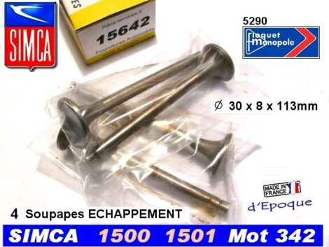 Soupapes Echappement SIMCA 1500 1501 30x8x112 mm Floquet 5290