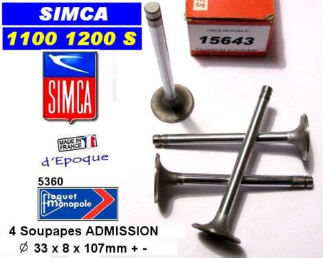 Soupape Admission - SIMCA 1000 1100 1200S - 33x8x107 mm (dépannage)