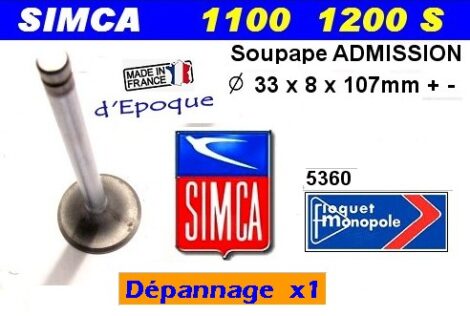 Soupape Admission - SIMCA 1000 1100 1200S - 33x8x107 mm (dépannage) – Image 2