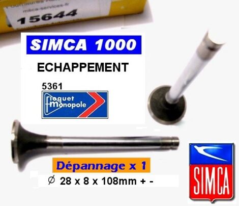 Soupape Echappement SIMCA 1000 1100 1200 S 28x8x108 mm (depannage)