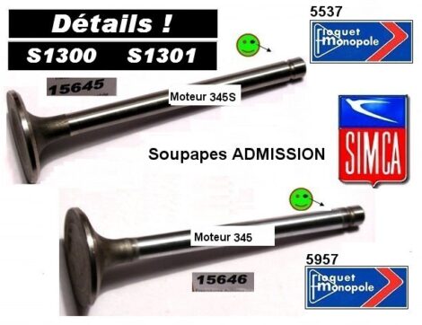 Soupapes Admission SIMCA 1300 1301 34x8x112 mm Floquet 5957 moteur 345 – Image 2