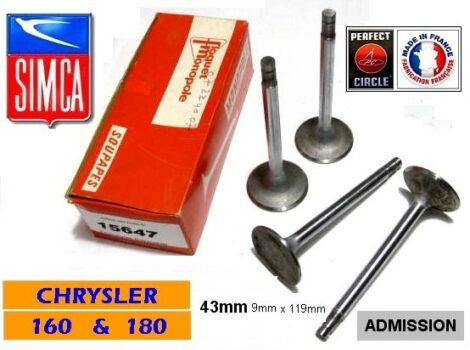 Soupapes Admission SIMCA CHRYSLER 160 180 43x9x119 mm Floquet 5959